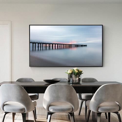 Modern Seascape Sunset Posters Long Bridge Calm Lake Scene Pictures Prints Wall Art Canvas Painting for Living Room Home Decor