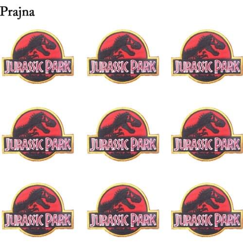 Prajna Movie Patches Jurassic Park Embroidered Sticker Dinosaur Iron On Appliques For Clothing DIY Decal Letters Badges 10PCS