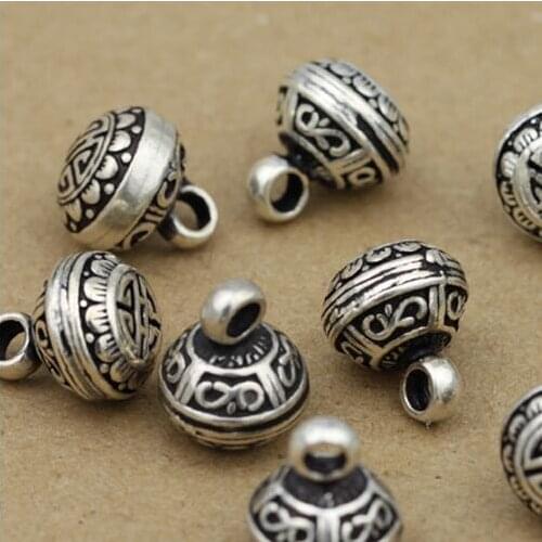 100% 925 Silver Lotus Charm Vintage Silver Bracelet Charm DIY Jewelry Lucky Symbol Charm Small Pendant Jewelry Findings