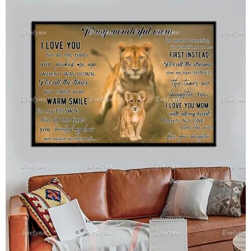 Lion Mom And Daughter Retro Poster MotherS Day Gifts To My Wonderful Mom From Daughter Wall Art Prints Home Decor Canvas Gift