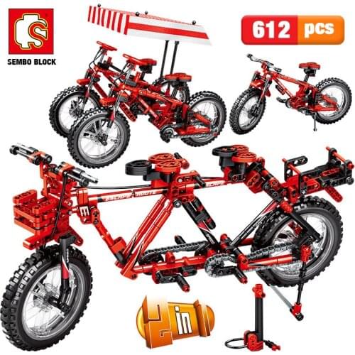 SEMBO City Creator Mechanical Bicycle Mountain Bike Building Blocks Electric Concertible Tandem Bicycles Bricks Toys For Boys