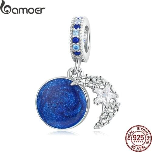 Bamoer 925 Sterling Silver Romantic Night Sky Charm for Original Silver Plated platinum Bracelet Fine Jewelry DIY Bangle BSC331