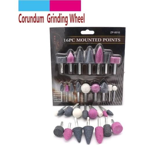 16pcs 3/6mm Shank Ceramic/Corundum Grinding Head Wheels Bit Mounted Stone Point 46 Grit For Metal Jade Stone Rotary Tools