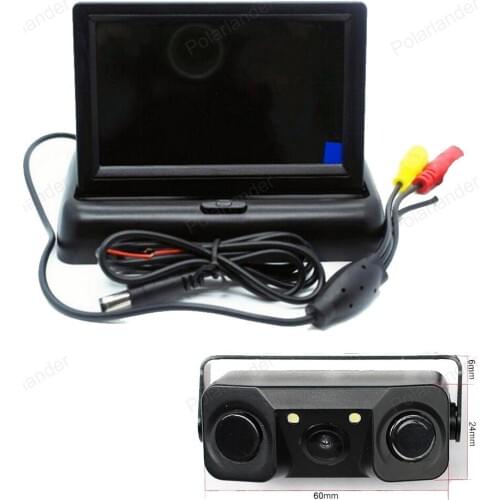 4.3" TFT LCD Car Foldable Monitor +Auto Rearview reverse Camera With 2 Parking Sensors Radar