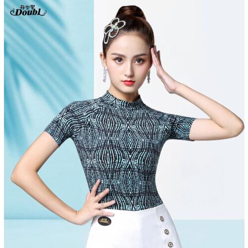 DOUBL Sexy Female Upper Clothing Adults Latin Dance Top Modern short Sleeve Practice Waltz Standard Dance Practise Tops Women