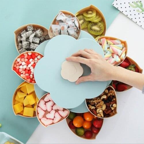 Creative Petal Candy Box Snack Storage Box Living Room Tea Table Melon Seed Plate Rotating Nut Case Plate Home Desktop Organizer