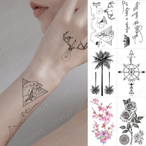 Waterproof Temporary Tattoo Sticker Leaf Crown Letter Coconut Tree Flash Tatoo Rose Arrow Body Art Hand Fake Tatto Women Kids