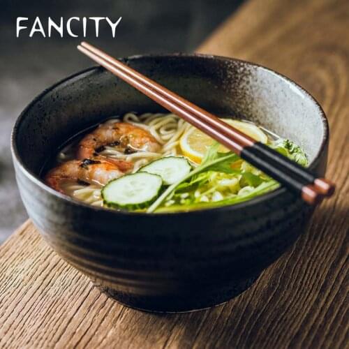 FANCITY Tall Noodle Bowl Ceramic Noodle Soup Bowl Ramen Bowl Creative Dark Bowl Bowl and Plate Tableware Large Size Japanese Bow