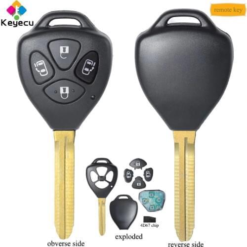KEYECU Replacement Remote Key - 4 Buttons & 314.3MHz Frequency & 4D67 Chip With Uncut Blade - FOB for Toyota Alphard 2005 - 2009