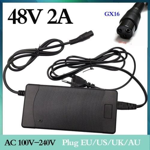 Lead acid battery charger 48V 2A for 57.6V lead acid battery electric bicycle Scooters motorcycle charger 3P GX16 plug
