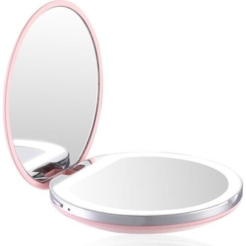 1pc Portable Makeup Mirror LED Lighted Folding Round Magnifying Cosmetic Travel Beauty Ring Photo Fill Light Small Mirrors
