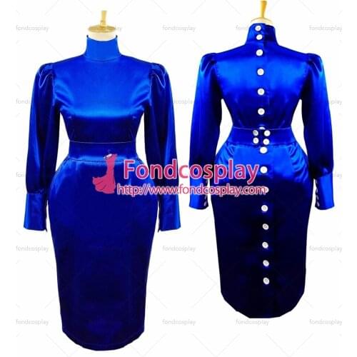 Sexy Sissy Maid Blue Gothic Lolita Satin Dress Cosplay Costume Custom-made[G597]