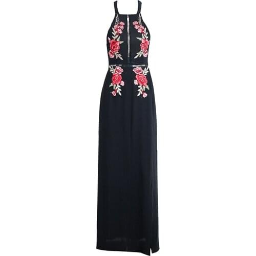 PERHAPS U Chiffon Halter Backless Sexy Dress Women Summer Flower Long Dress Party Elegant Black Maxi Beach Dress D0089