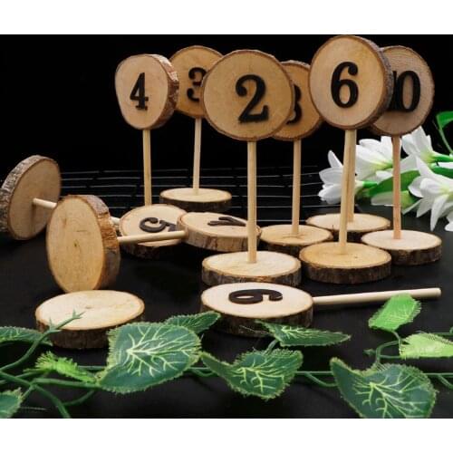1-10 Rustic Wood Table Numbers Slices Stick Stand Base Seat Cards Decor Retro Wedding Party Supplies P15D