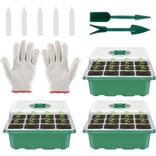 12-hole Plastic Seedling Box Three-piece Seedling Plug Tray Fleshy Seeding Leaf Insert Box Moisturizing Seedling Box