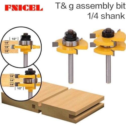 2pc 6.35mm Shank high quality Tongue & Groove Joint Assembly Router Bit Set 3/4" Stock Wood Cutting Tool