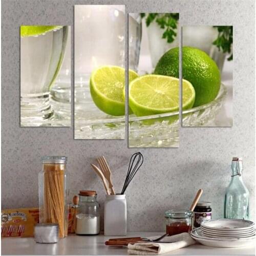 4 panels lemon fruit green canvas painting wall art picture paint on canvas prints Modern Painting high quality