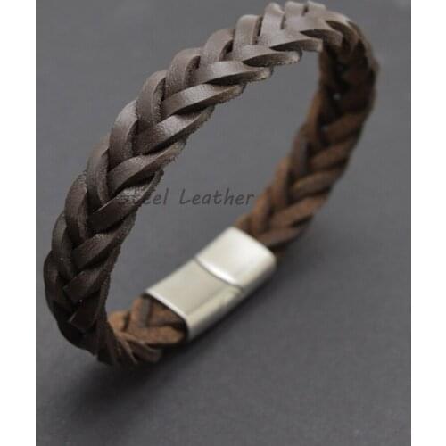 5pcs/lot engrave logo Leather Bangles Magnetic-clasp Cowhide Braided Multi Layer Wrap Trendy Bracelet Armband pulsera hombre