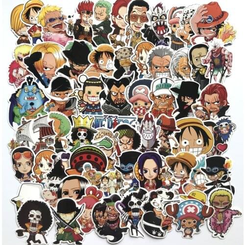 60pcs One Piece Stickers Cartoon Anime Sticker Waterproof Skateboard Laptop Scrapbook Suitcase Motorcycle Racing Decor Stickers