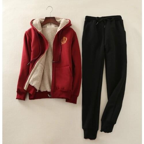 Lamb Velvet Padded Sweater Suit Women Loose Plus Size Plus Fleece Hooded Warm Jacket Sportswear Two-piece Suit
