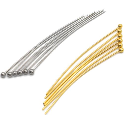 50pcs Gold Color Stainless Steel 16mm 20mm 25mm 30mm 35mm 40mm Head Pins 2mm Ball Pins for DIY Earrings Jewelry Making Findings