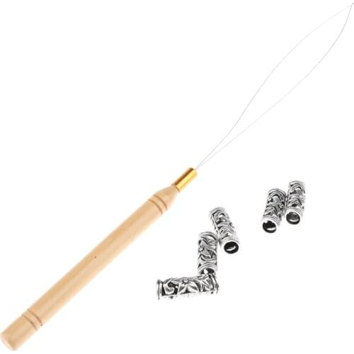 5Pcs DIY Dreadlocks Hair Beads Viking Runes Beads Hair Rings With Wire Pulling Hook Tool For Jewelry Making Hair Beard Crafts