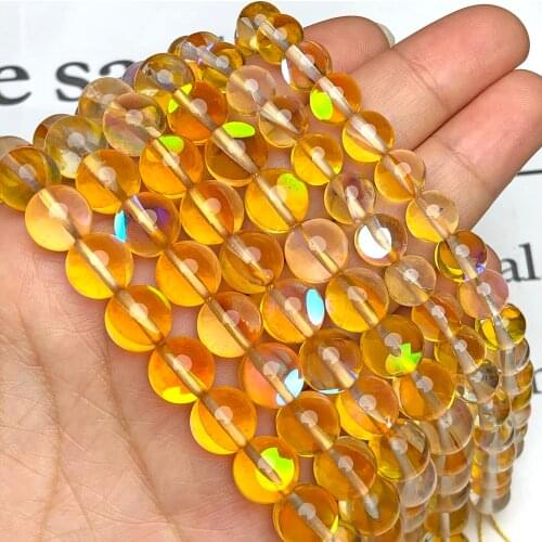 Natural Yellow Austrian Crystal Flash Glitter Stone Bead Round Moonstone Beads For Jewelry Making Diy Charm Bracelet 6 8 10 12mm