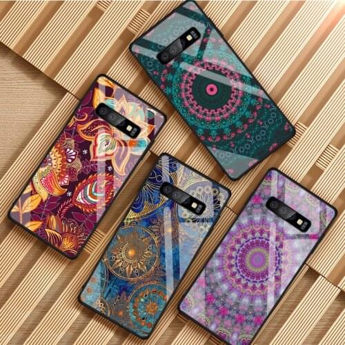 Mandala pattern Tempered Glass Phone Case For Samsung Galaxy S8 S9 S10 S20 PLUS J8 J6 J4 2018 NOTE 8 9 10 Cover Shell