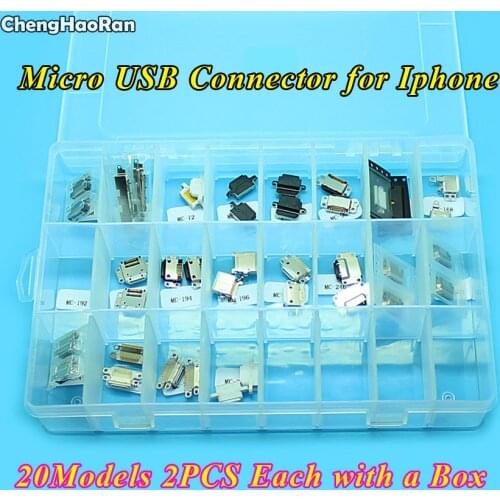 ChengHaoRan 20models Mini Micro USB jack Charging Port Connector socket Replacement for iPhone 4 4s 5 5s 6 6plus 6s 7 Test Port