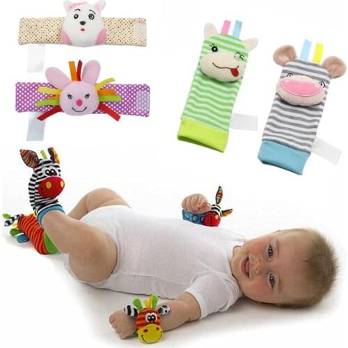 Baby Cartoon Socks Rattle Toys Baby Rattle Toys Garden Bug Wrist Rattle and Foot Socks Animal Cute Toys