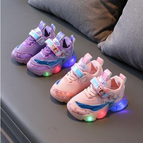 Autumn New Frozen Sneakers Children Luminous Shoes For Boys Gilrs LED Lighted Soft Baby Kids Shoes Infant Tennis Breathable