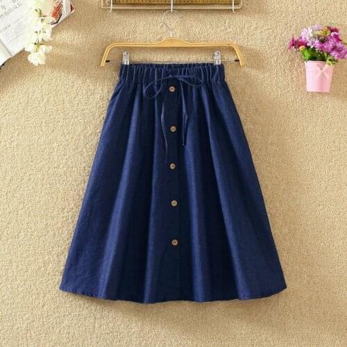 High Waist Skirt Casual Striped Bow Denim Women Solid Color Long Skirt Female Elegant Big Hem Fashion Button Jean Skirt