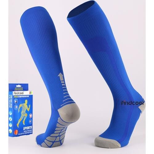 Findcool Men Compression Sprot Socks Knee High Leg Support for Running Tennis Yoga Football Basketball with Quick Dry Breathable