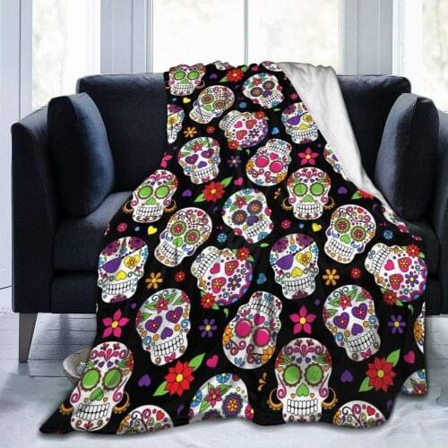 Sugar Skull Flannel Fleece Bed Blanket Throw Blanket Lightweight Cozy Plush Blanket for Bedroom Living Rooms Sofa Couch