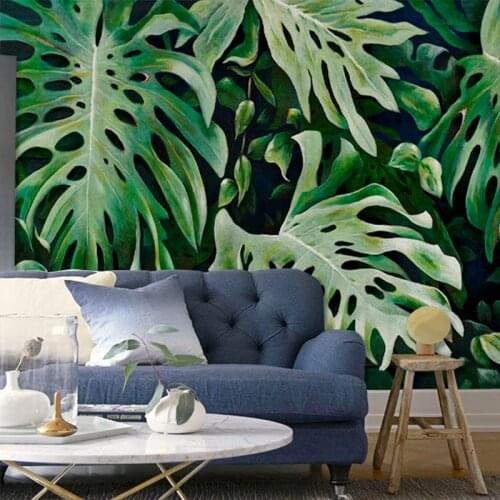 Tuya Art Wall-paper large big green leaves for office background living room wall-paper mural wholesale in customer wall size