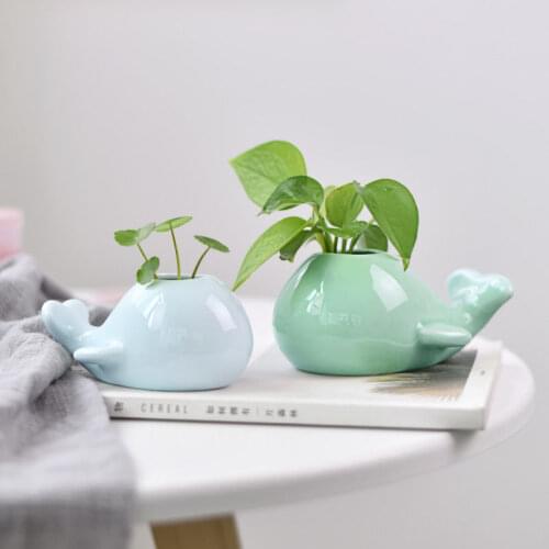 Creative Celadon Vase Small Fresh Animal Home Hydroponic Ceramic Ornaments Copper Coin Flower Pot Vase Decoration