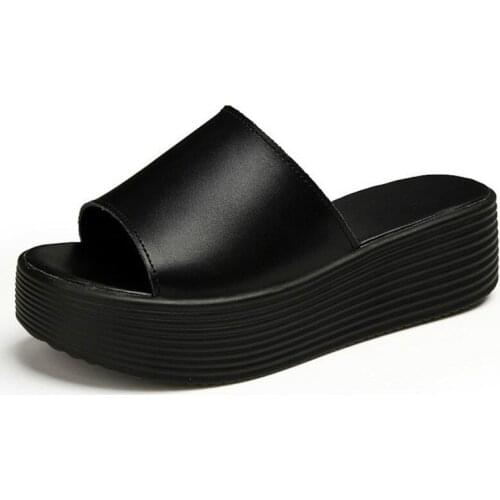 Flat platform sneakers women summer sandals open toe leather shoes Split Slip On Outside Slides black white sneakers
