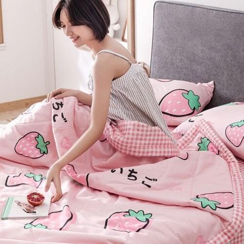 Summer Fruits Quilt Cool Thin Cotton Quilt Double Air Conditioner Pink Strawberry throw Blanket Travel Cover Blanket For Girls