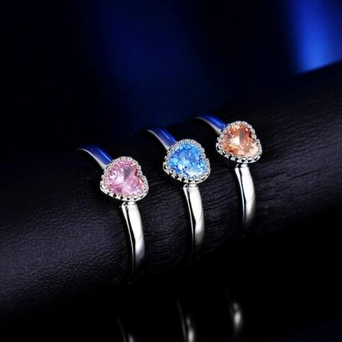 MIQIAO Silver Plated Love Heart Color Crystal Ins Simple Style Vintage Boho Rings for Women Couple Wedding Gift Fashion Jewelry