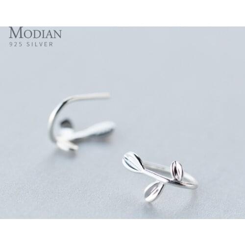 Modian Trendy Tiny Simple Tree Leaf Charm Jewelry Classic 925 Sterling Silver Round Hoop Earrings For Women Silver Jewelry Gift