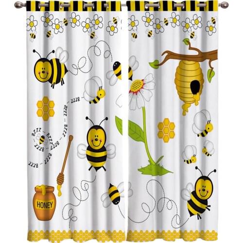 Bee Cartoon Window Curtain for Kids Room Bedroom Curtain for Girls Colorful cortinas