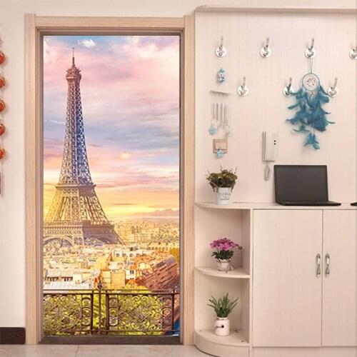 New door paste Eiffel Tower romantic landscape home wooden door refurbished decorative wall sticker F325