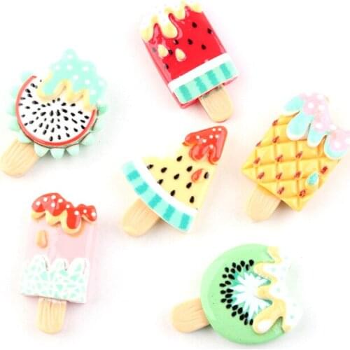 Newest Cute Fruit Ice Cream Resin Cabochons Embellishments Scrapbooking Watermelon Pineapple kiwi Cameo Beading Material 14*26mm