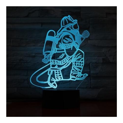 Novelty Fireman Table Lamp 3D LED USB Touch Button 7 Color Changing Fire Fighter Night Light Bedside Decor Light Fixture Gifts