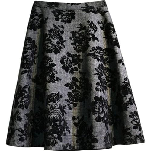 Autumn Winter Women Skirts 2020 High Waist Korean Style Pleated Skirts for Girls Ladies flowers printed midi Skirt Women