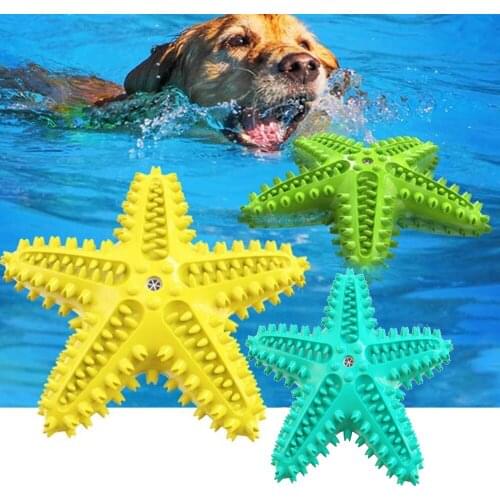 Dog Squeak Toy Toothbrush Pet Tooth Cleaning Stick For Aggressive Chewerss Innovative Starfish Shape Squeaking Pet Dog ChewToys