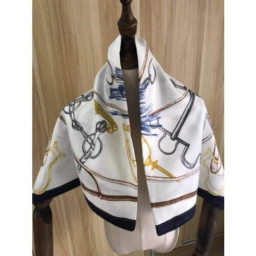 2021 new arrival fashion elegant chain 100% silk scarf 90*90 cm square shawl twill wrap for women free shipping