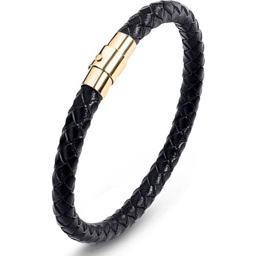 Trendy Braided Leather Bracelet for Men Women Simple Design Stainless Steel Magnetic Buckle Bangles Male Female Wrist Band P626