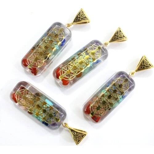 7 Chakra Orgone Energy Pendant Pendulum Amulet Reiki Healing Crystals Chips Tumbled Stones Mixed Orgonite Resin pendant