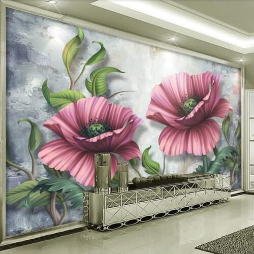 Custom Photo Mural Red Flower Green Leaf 3D Bedroom Living Room Sofa Background Wall Decoration Painting Wallpaper Modern Floral